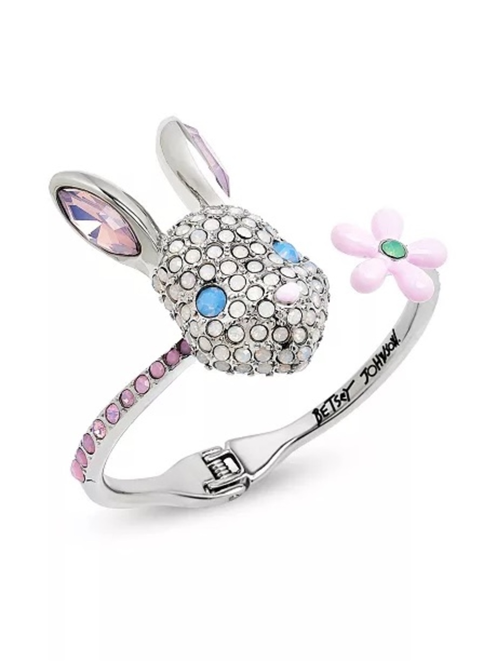 Betsey Johnson Faux Stone Spring Bunny Hinged Bangle Bracelet - Picture 1 of 5